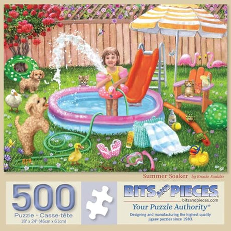Bits and Pieces - 500 Piece Jigsaw Puzzle for Adults - 18" x 24" - Summer Soaker - 500 pc Summer Puppies Jigsaw by Brooke Faulder Bits and Pieces