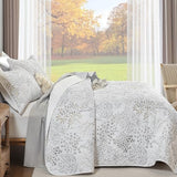 WONGS BEDDING Floral Quilt Set Queen Size, 3 Pieces Botancial Bedspread Coverlet Set, Bamboo Leaves Pattern Soft Lightweight Farmhouse Flower Bedding Set for All Season (96"x90") WONGS BEDDING