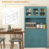 HOMCOM 71" Kitchen Pantry Cabinet, Freestanding Kitchen Hutch with Microwave Stand, 2 Drawers and Adjustable Shelves, Bar Cabinet with Glass and Recessed Doors for Dining Room, Green HOMCOM
