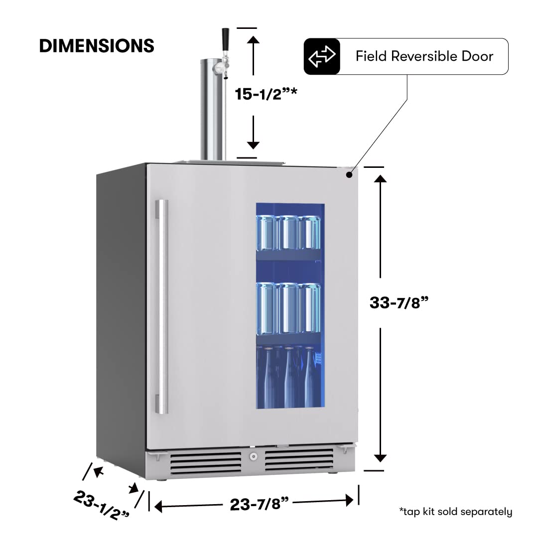 Zephyr Presrv™ 24" Stainless Steel Kegerator & Beverage Cooler - Indoor Refrigerator, Cellar Freestanding Fridge and Keg Beer Cooler - Compatible with Multiple Keg Configurations