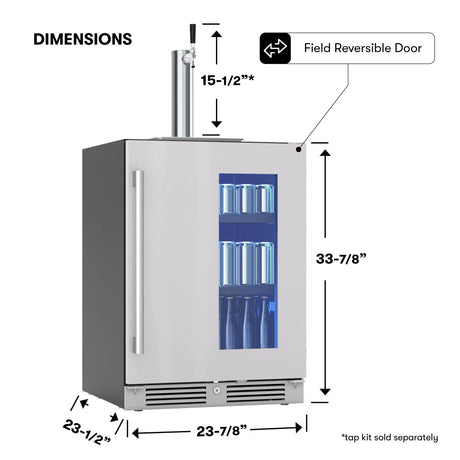 Zephyr Presrv™ 24" Stainless Steel Kegerator & Beverage Cooler - Indoor Refrigerator, Cellar Freestanding Fridge and Keg Beer Cooler - Compatible with Multiple Keg Configurations Zephyr