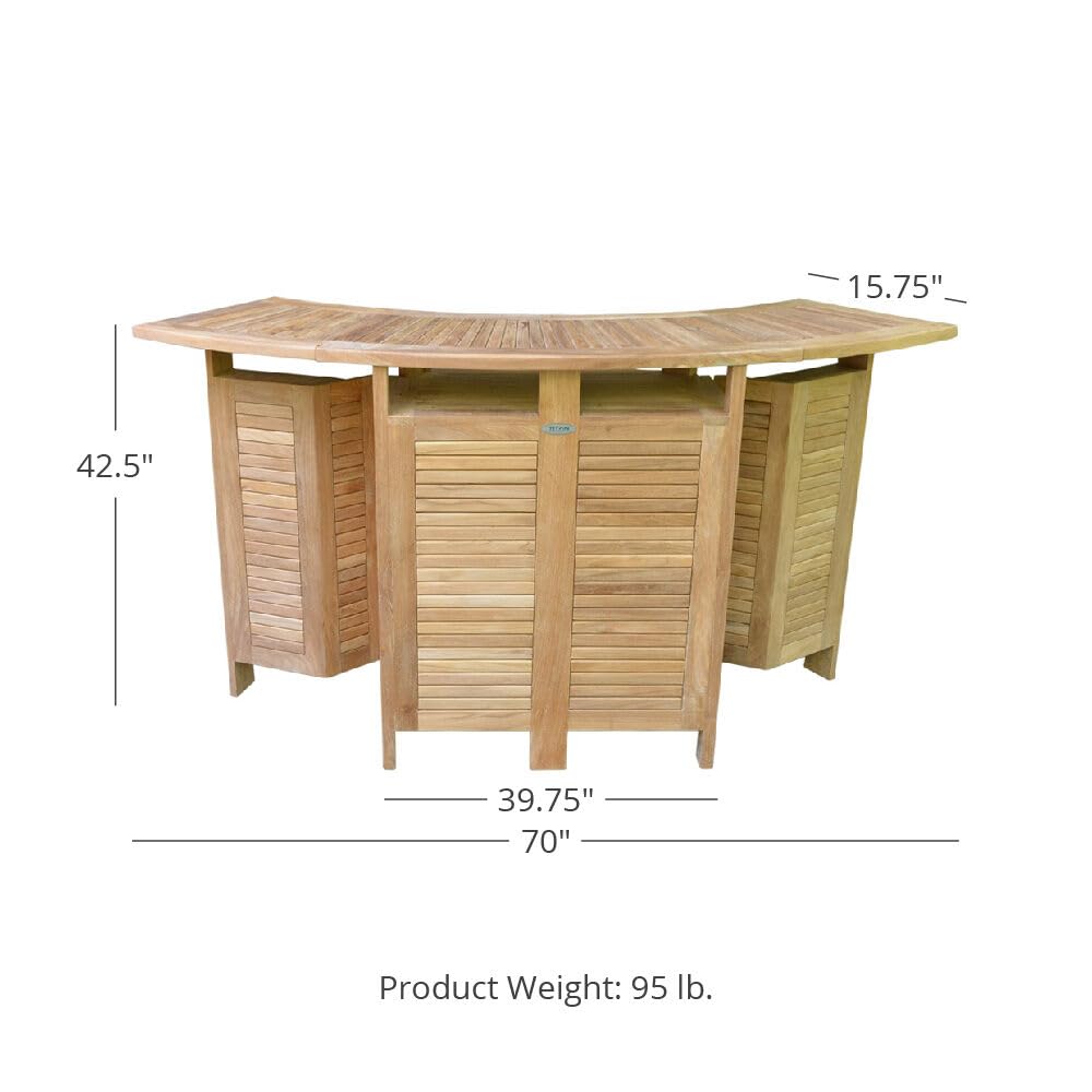 TITAN GREAT OUTDOORS Ash & Ember Grade A Teak Folding Bar Table, Two Tier Cabinet with Folding Panels, Indoor Outdoor Solid Wood Patio Furniture, Tightly Spaced Slats, Weather Resistant Bar F - WoodArtSupply