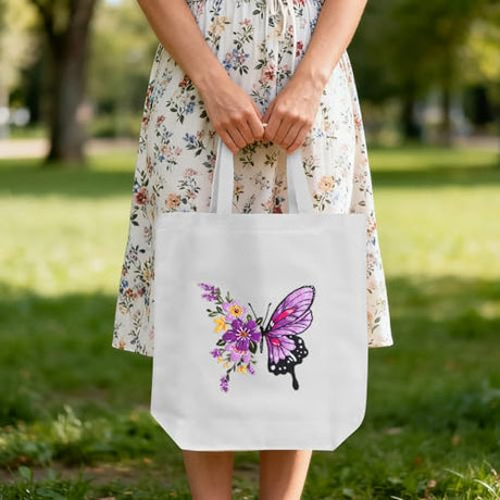 ERKOON Embroidery Canvas Tote Bag for Beginners, Needlepoint Arts Crafts Cross Stitch Kits for Adults Including Stamped Embroidery Bag with Hoops, Needle, Instruction and Color Threads (Butterfly) ERKOON