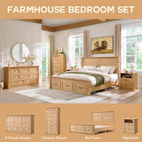 Aitjunz Farmhouse King Size Bed Frame with 51" Tall Headboard, Wood Platform Bed Frame with 20" Tall Roman Column Decoration Footboard & 3 Large Storage Drawers, No Box Spring Needed (Natrual) Aitjunz