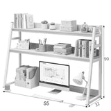 JXCAA Ladder Bookcase for Computer Desk, 2-Tier, 3-Tier, Dorm Room Desk Hutch, Desktop Bookshelf Organizer, Steel Frame, with Installation Tools, Dark Walnut, H 65/90 Cm JXCAA