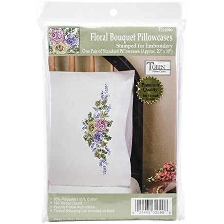 Design Works Crafts Stamped for Embroidery Floral Bouquet Pillowcases (Set of 2), 20 by 30" Design Works Crafts