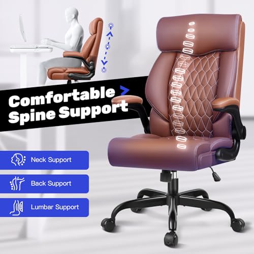 High Back Executive Office Chair - Ergonomic Computer Desk with Rocking Function, Leather Managerial with Adjustable Flip-Up Armrests and Lumbar Support BestGlory