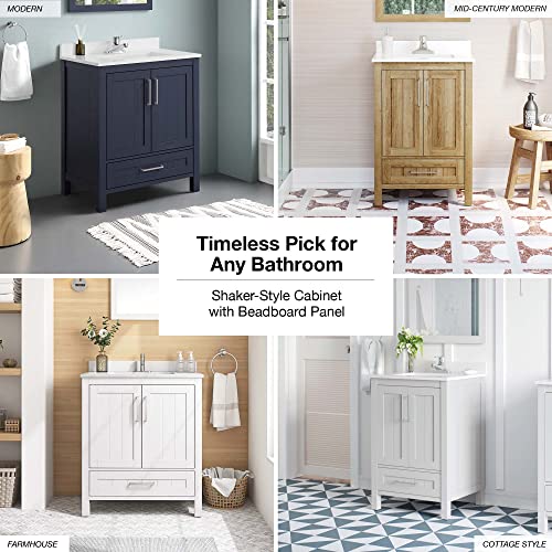 OVE Decors Kansas 24" Single Sink Bathroom Vanity Set with Countertop, Fully-Assembled | Ceramic Sink and Backsplash Included | 02 Doors, 01 Drawer, 24 inches, White Oak OVE Decors
