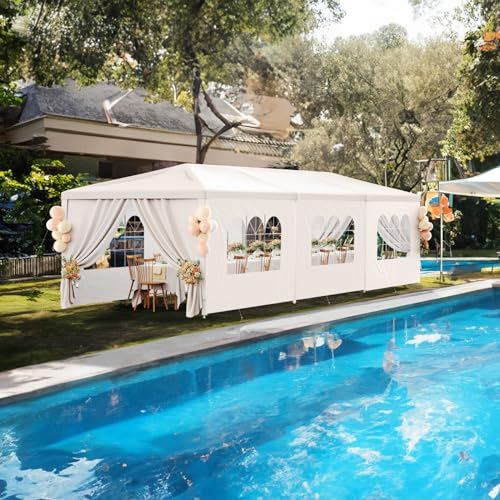 Outdoor Party Tent 10x30 Wedding White Tents for Parties, Heavy Duty Canopy Event Gazebo Shelter with 8 Removable Sidewalls Waterproof Party Wedding BBQ Events susici