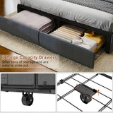SADENICEL Full Size Bed Frame with Headboard and 2 Storage Drawers, Metal Full Bed Frame Platform with LED Light, Charging Station, No Box Spring Needed, Noise Free, Easy Assembly, Grey SADENICEL
