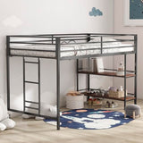 LOPOO Twin Loft Bunk Bed with Cinnamon Wood Shelf and Black Metal Frame - Stylish Space-Saving Solution for Kids LOPOO