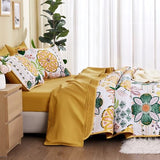 Wake In Cloud - Boho Quilt Set, Floral Bohemian Chic Farmhouse Tropical Botanical Colorful Flower Pattern, Reversible Lightweight Bedspread Coverlet, 3 Pieces, Amber Gold, King Size Wake In Cloud