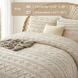 Oli Anderson Beige King Comforter Set Tufted Geometry Bedding Set King 3 Pieces, Boho Shabby Chic Comforter with 2 Pillowcases Oli Anderson