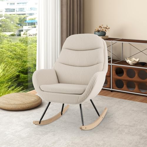 Giantex Rocking Chair Nursery, Upholstered Glider Rocker with Padded Backrest & Seat, Rubber Wood Feet & Sturdy Metal Frame, Modern Accent Chair Comfy Armchair for Living Room, Bedroom & Office (2) Giantex