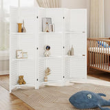 HOMCOM Room Divider, 6 Panel 67" Tall Wood Privacy Screen with 3 Display Shelves, and Folding Storage for Bedroom or Home Office, White HOMCOM