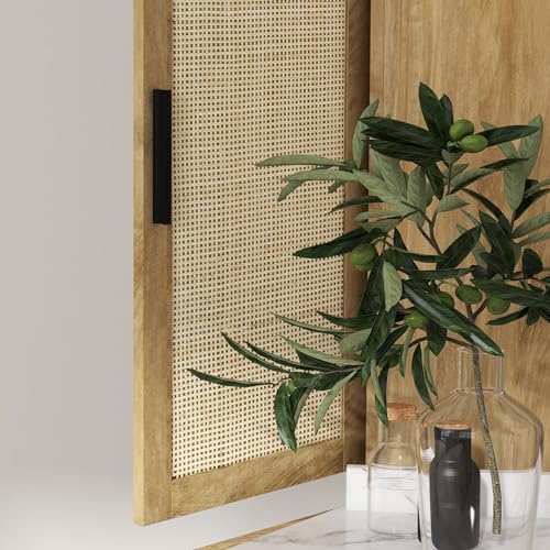 HOMCOM 64" Kitchen Pantry Storage Cabinet, Freestanding Kitchen Cabinet with 4 Rattan Doors, 4 Tier Shelves and Adjustable Shelf, Natural HOMCOM