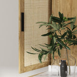 HOMCOM 64" Kitchen Pantry Storage Cabinet, Freestanding Kitchen Cabinet with 4 Rattan Doors, 4 Tier Shelves and Adjustable Shelf, Natural HOMCOM