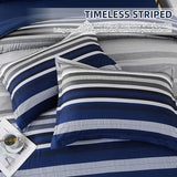 Dobuyly Navy Blue Queen Comforter Set 7 Pieces, Boho Striped Bed in a Bag Queen Size Soft Microfiber All Season Bedding Set with Comforter, Sheets, Pillowcases & Shams Dobuyly