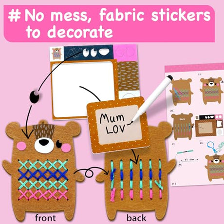 EZCRA Beginner Needlepoint Cross Stitch Kit for Kids Ages 5-8 – Easy Embroidery Starter Set with Jumbo Plastic Needles, Pre-Printed Patterns, Instructions – DIY Arts & Crafts for Girls & Boys EZCRA