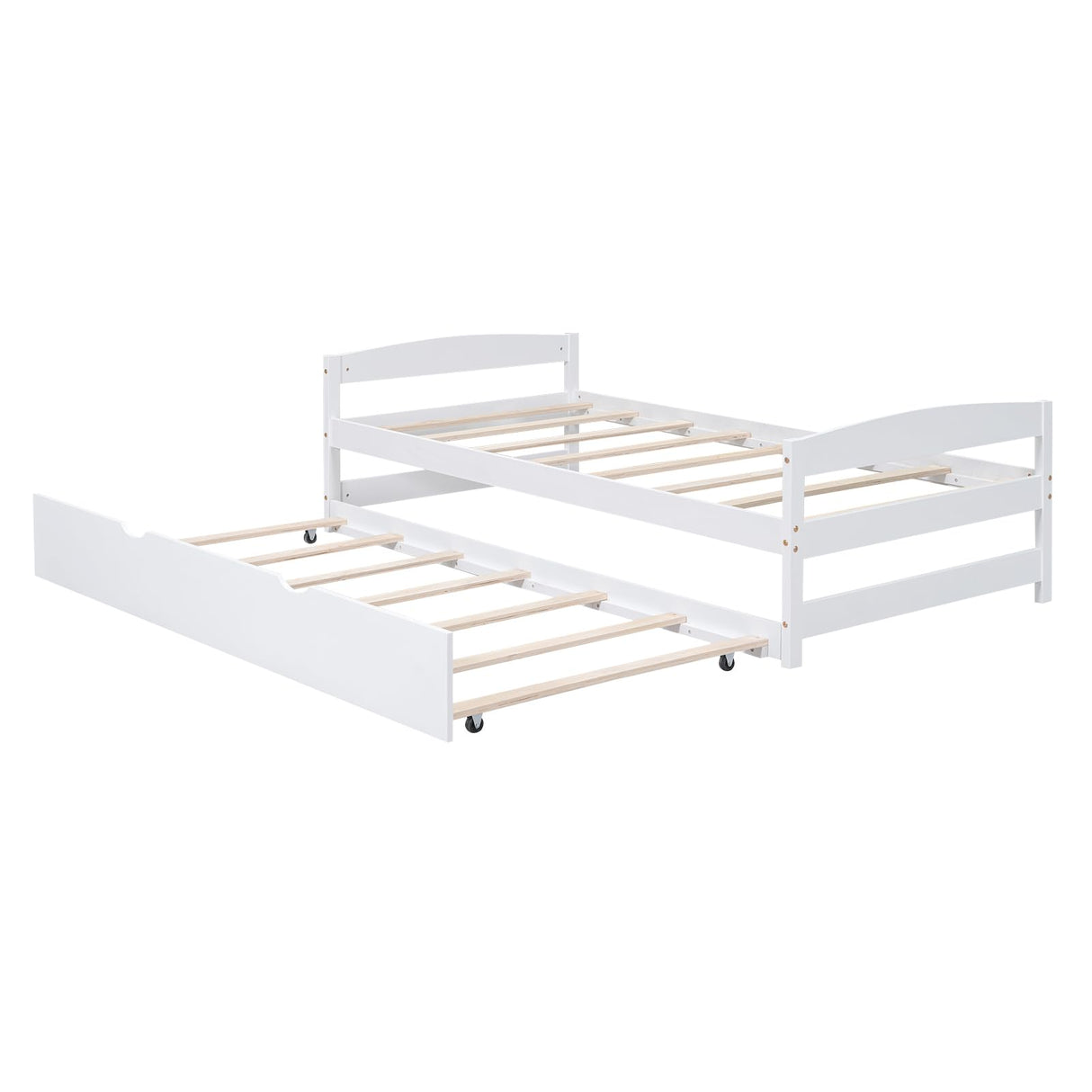 Merax Twin Size Platform Pine Wood Bed Frame with Twin Size Trundle for Boys and Girls,White Merax