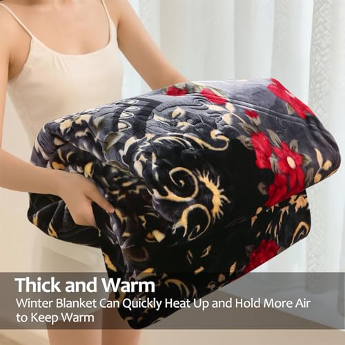 JML Soft Fleece Blanket King Size, Heavy Korean Blanket, 85x95 Inches- 9 Lbs, Single Ply, Fluffy Thick Warm Breathable Home Decor, Cozy Fuzzy Winter Bedding, Floral Embossing Pattern, Flower JML