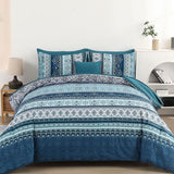 Cottolester Boho Blue Comforter Set Queen Size 8 Pieces,Teal Blue Comforter Bohemian Striped Bed in A Bag,Soft Microfiber Bedding Set for All Seasons Cottolester