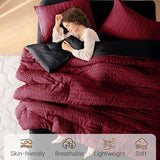 MUXHOMO 7 Pieces Queen Comforter Set, Seersucker Bed in a Bag Queen Size, All Season Luxury Bedding Set with Comforter, Flat Sheet, Fitted Sheet, Pillowcases & Shams, Red & Black MUXHOMO
