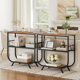 HOOBRO 3 Tier Small Console Table, 31.5" Entryway Table with Storage Shelf, Narrow Sofa Table, Behind Couch Table, Hallway Table with S-Hooks, for Living Room, Rustic Brown and Black BF63XG01 HOOBRO