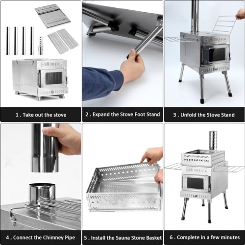 WillowyBe Outdoor Sauna Hot Tent Stove, Rocket Stove Heater, Portable Camping Wood Stove for Dry Sauna, Cooking for Husband and Friends WILLOWYBE