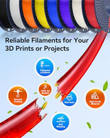 JAYO PLA+ Filament Bundle 1.75mm, 3D Printer Filament Bundle Multicolor, Individually Vacuum Packed, 250g Spool, 8 Pack, 2KG in Total, Black+White+Transparent+Clear(Blue+Red+Orange+Yellow+Purple)
