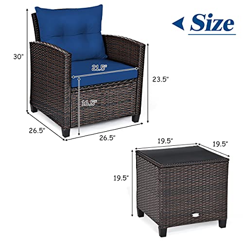 3 PCS Patio Furniture Set, OneSize, Navy