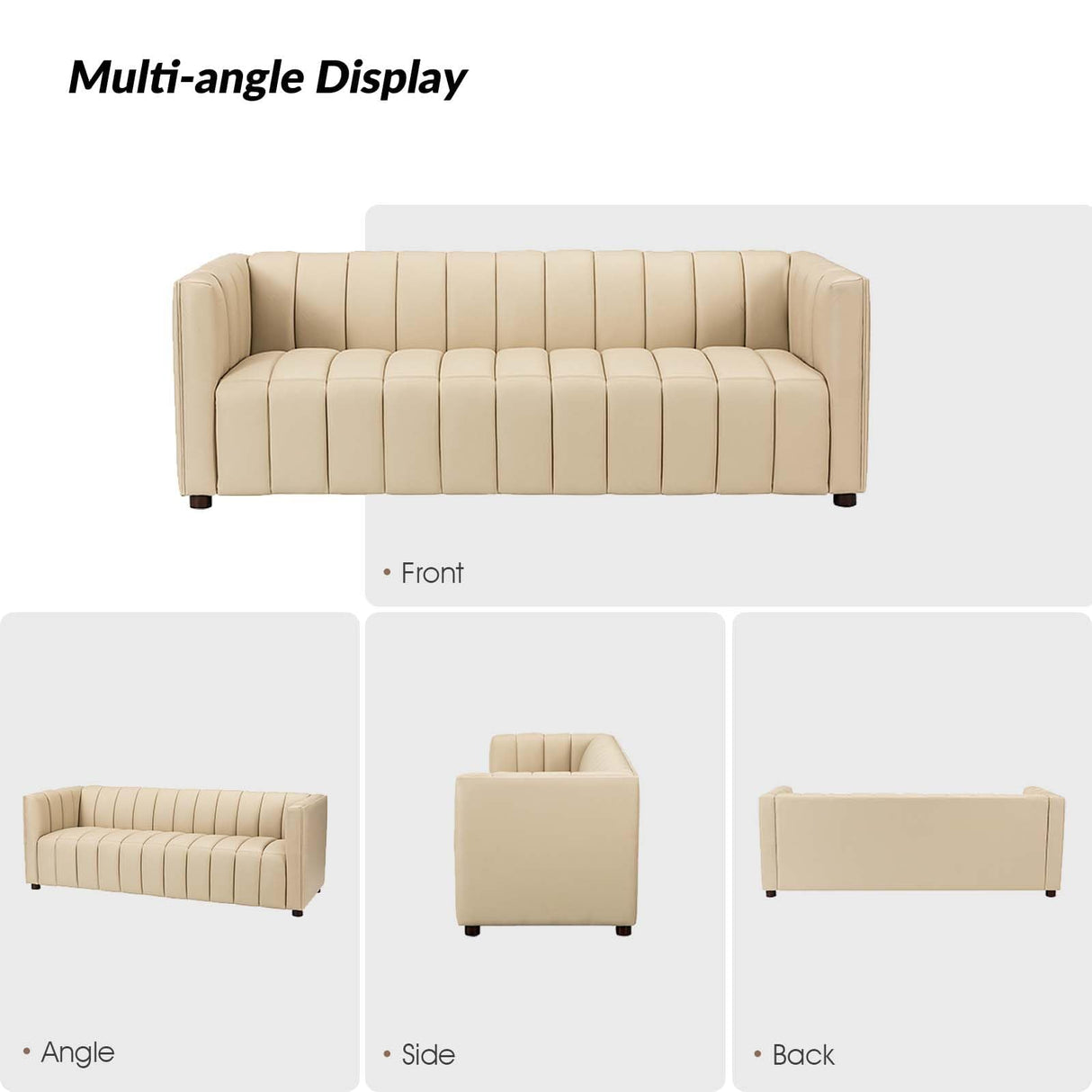 HULALA HOME 83" Genuine Leather Sofa, Sofa Leather for Living Room, 3 Seater Sofa Couch Top Layer Leather Large Sofa Furniture with Channel Tufted Seat Back & Square Arms (Beige) HULALA HOME