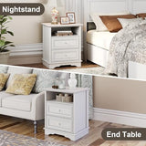 XIAO WEI White Nightstand with Hidden Drawer, 2-Drawer Nightstand with Open Shelf – Sturdy Wood Bedroom End Table with Storage, Modern Furniture for Bedroom Organization XIAO WEI