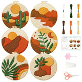 BEUNITONE Bohemian Embroidery Kit for Beginners, 6-Piece Stamped Needlepoint Craft Kits with Landscape, Sun, Moon, Leaves, Vase Designs, Complete DIY Handmade Embroidery Set for Relaxing Creative Fun