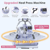 Seeutek 5 in 1 Heat Press Machine 15x15 Inch, Swing Away Sublimation Heat Transfer Press with 20oz & 30oz Tumbler Attachments for T-Shirts, Mugs, Hats & Plates, Lavender Seeutek