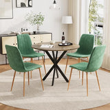 HAIZAO Small Round Dining Table Set for 4, 31.5'' Mid Century MDF Kitchen Table Set & 4 Green Wooden Velvet Dining Chairs, 5-Piece Retro Circle Dining Room Table Set for Home Apartment HAIZAO