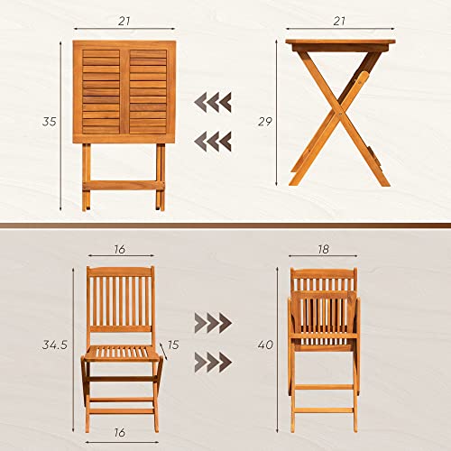 Flamaker Patio Set 3 Piece Acacia Wood Folding Bistro Set Outdoor Square Table and Chairs Balcony Furniture for Porch, Lawn, Backyard (Natural) Flamaker