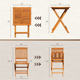 Flamaker Patio Set 3 Piece Acacia Wood Folding Bistro Set Outdoor Square Table and Chairs Balcony Furniture for Porch, Lawn, Backyard (Natural) Flamaker