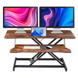 Standing Desk Converter 37 Inch – Easy Assembly Height Adjustable Sit Stand Desktop Riser with GasSpring Lift, Duals Monitor Laptop Workstation and Spacious Keyboard Tray, Ergonomic Converter (Brown) Generic