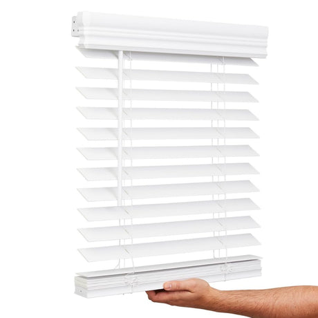 Lotus & Windoware Cordless, 2 Inch Faux Wood Blind, 31" Wide x 60" Long, Window Blinds, Blinds & Shades, Blinds for Indoor Windows, Embossed, Bright White LOTUS & WINDOWARE