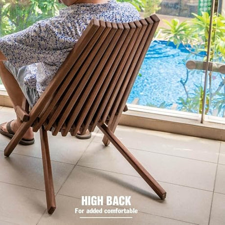 Melino Wooden Folding Tamarack Chairs, FSC Certified Acacia Low Profile Adirondack Chairs, Wood Folding Chair for Outdoor, Patio, Porch, Pool, Backyard, Garden, Balcony and Deck - Chestnut - Single Melino