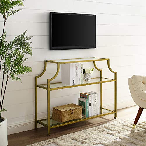 Crosley Furniture Aimee Sofa Console Table with Storage Shelves for Hall, Entryway, or Living Room, Gold and Glass Crosley Furniture