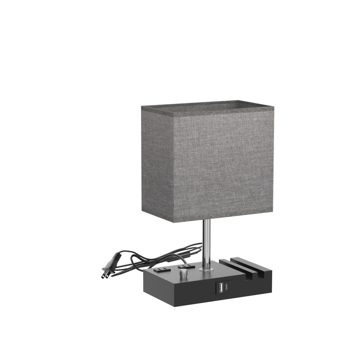 Kakanuo Fully Dimmable Nightstand Lamp for Bedroom with USB C Ports, Grey Small Bedside Table Lamp with Charging Outlets and Phone Stands, Wooden Desk Lamp for Living Room, LED Bulb Included Kakanuo