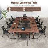 Conference Table, Folding Conference Room Tables, Modular Conference Table Foldable Flip Top Training Table with Wheels, Modern Conference Seminar Tables for Meeting, Office (2, Walnut 2, 55.1in) WYMHYZ