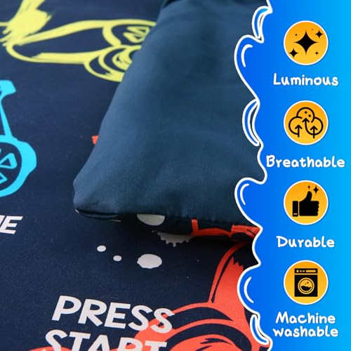 Aqzuxira Glow in The Dark Kids Comforter Set, 3 Pieces Gamepad Pattern Bedding Set Twin Size for Boys Girls Teen, 1 Comforter, 1 Pillowcase, 2 Pillow Shams Aqzuxira