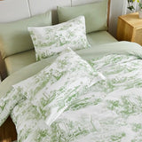 Green Comforter Set Full Size 7 Pieces, Elegant French Toile Botanical Bed in a Bag, Soft Microfiber Farmhouse Complete Bedding Set for All Season WONGS BEDDING