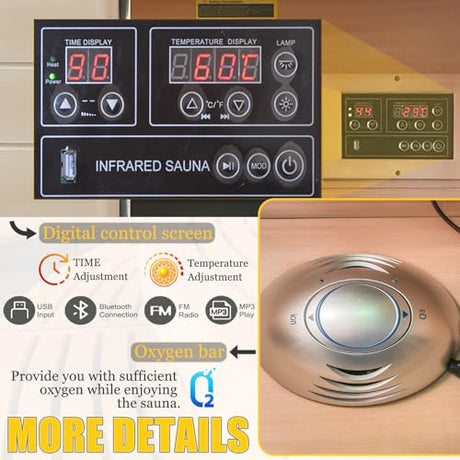 2-Person Infrared Sauna, Indoor Home Sauna Room Hemlock Wood Sauna Low EMF Far Infrared Heating with Tempered Glass Door Bluetooth Speakers, Chromotherapy Lights for Family（110V, 1850W）Truck delivery DWKWE