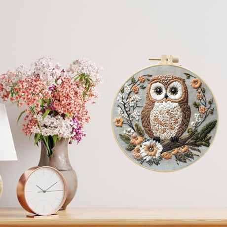 QBQBQ Owl Embroidery Kit - 8.2in, Owl Punch Needle Kit for Adults, Cross Stitch Kits for Beginners, Include Embroidery Cloth Bamboo Hoops and Step by Step Instructions, for Craft Lover Hand Stitch QBQBQ
