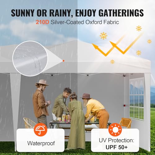 VEVOR Pop Up Canopy, 10 x 20 FT Instant Canopy Portable Gazebo with 3 Sidewalls & 2 Ventilated Windows, Height Adjustable Pop-Up Outdoor Shelter Tent for Events, Patio, Backyard, Party, Parking VEVOR