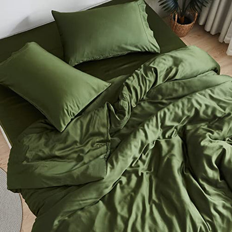 DOZ Sheet Set, 100% Viscose derived from Bamboo, Organically Grown, Buttery Soft, Cooling Sheets, High GSM, Deep Pockets - 3 Piece - 2 Pillowcases 1 Fitted Sheet (Forest, Queen) DOZ by SIJO